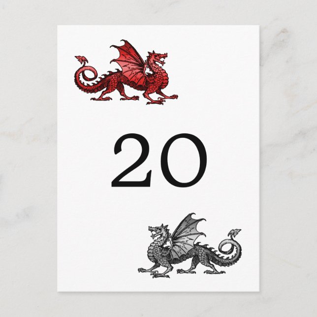 Red Silver Dragon Table Number Postcard (Front)