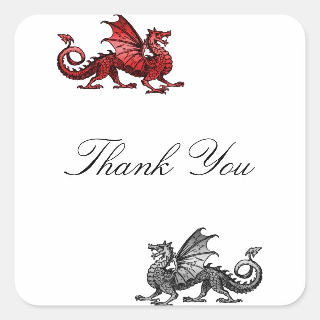 Red Silver Dragon Thank You Stickers (Front)
