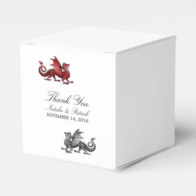 Red Silver Dragon Wedding Favor Boxes (Front Side)