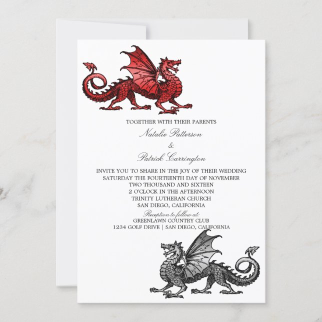 Red Silver Dragon Wedding Invite (Front)
