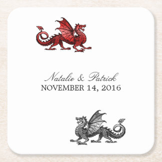 Red Silver Dragon Wedding Paper Coasters