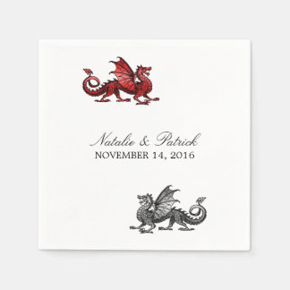 Red Silver Dragon Wedding Paper Napkins