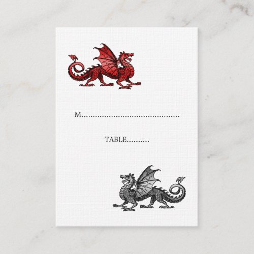 Red Silver Dragon Wedding Place Card