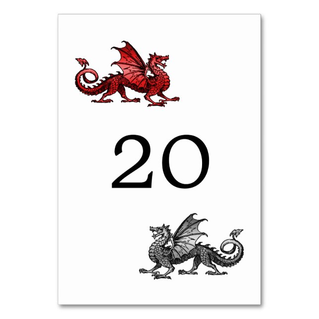 Red Silver Dragon Wedding Table Card (Front)