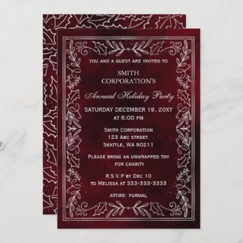 Red Silver Elegant Corporate Holiday Party Invitation by XmasMall at Zazzle