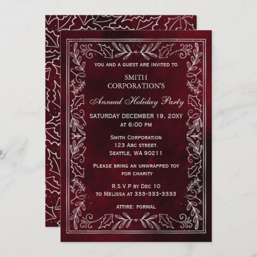 Red Silver Elegant Corporate Holiday Party Invitation