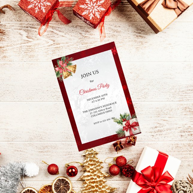 Red Silver Elegant Modern Christmas Party Invitation (Creator Uploaded)