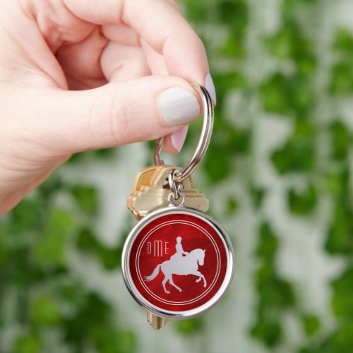 Red Silver Equestrian Horse Monogram Keychain