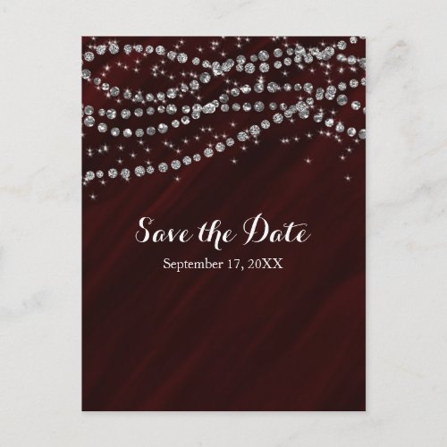 Red  Silver Faux Diamond Bling Save The Date Announcement Postcard