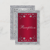 Red, Silver FAUX Foil Floral Enclosure Card (Front/Back)