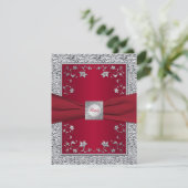 Red, Silver FAUX Foil Floral RSVP Card (Standing Front)