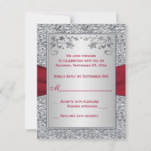 Red, Silver FAUX Foil Floral RSVP Card (Back)