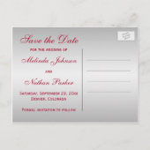 Red, Silver FAUX FOIL Floral Save the Date Card (Back)