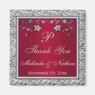 Red, Silver FAUX Foil Floral Wedding Favor Magnet