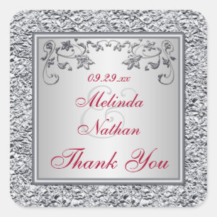 Red, Silver FAUX Foil Floral Wedding Favor Sticker