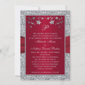 Red, Silver FAUX Foil Monogram Wedding Invitation (Back)