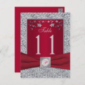 Red, Silver FAUX Foil Table Number Card (Front/Back)