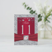 Red, Silver FAUX Foil Table Number Card (Standing Front)