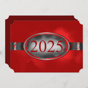Red & Silver Floral Button 2025 Graduation Party Invitation