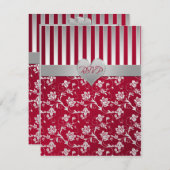 Red, Silver Floral Hearts Reply Card (Front/Back)