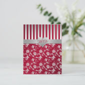 Red, Silver Floral Hearts Reply Card (Standing Front)