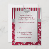 Red, Silver Floral Hearts Reply Card (Back)