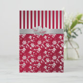 Red Silver Floral Hearts Striped Wedding Invite (Standing Front)