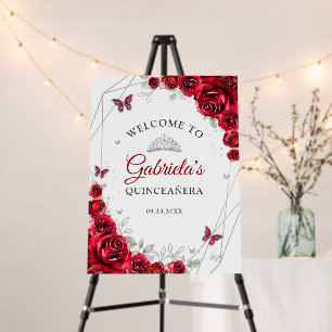 Red Silver Floral Quinceanera Welcome Foam Board