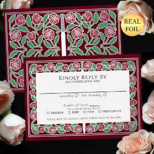 Red Silver Floral Sword Royal Wedding RSVP Foil Invitation