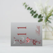 Red Silver Floral with Butterflies Table Number (Standing Front)