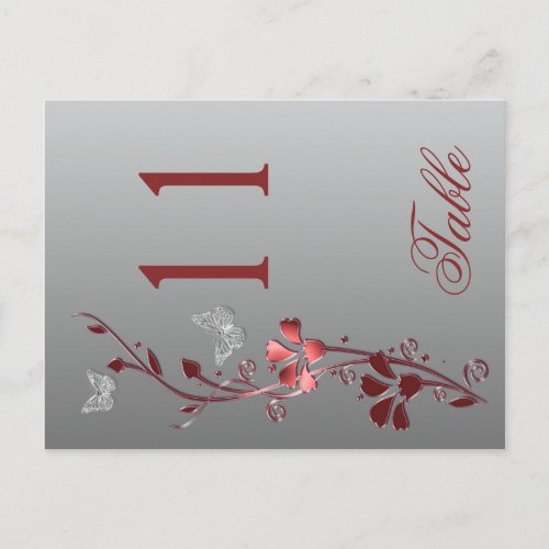 Red Silver Floral with Butterflies Table Number