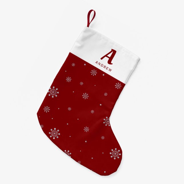 Red & Silver Foil Snowflakes Pattern Small Christmas Stocking (Front (Hanging))