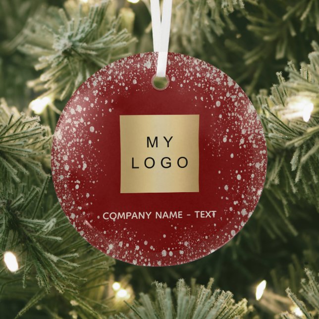 Red silver glitter business comapany logo glass ornament (Insitu)