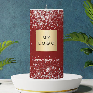 Red silver glitter business comapany logo pillar candle