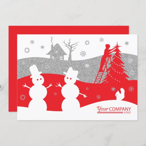 Red  Silver Glitter Company Holiday Card