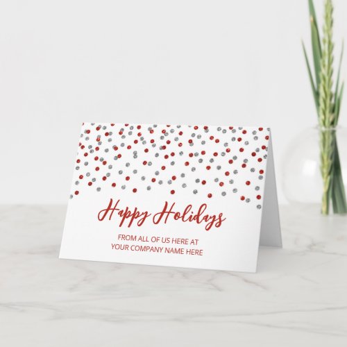 Red Silver Glitter Confetti Corporate Christmas Holiday Card