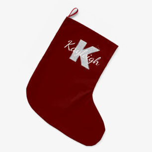 Red Silver Glitter letter K Large Christmas Stocking