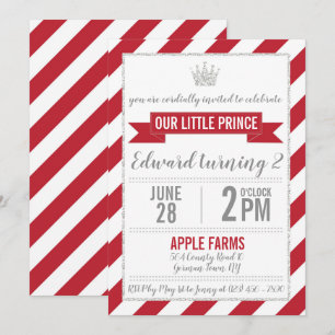 Red Silver Glitter Prince Birthday Invitation