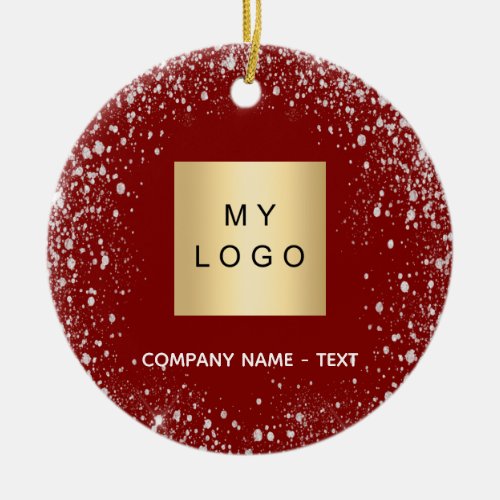 Red silver glitter sparkles business comapany logo ceramic ornament