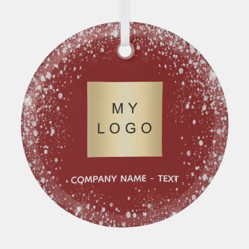 Red silver glitter sparkles business comapany logo glass ornament