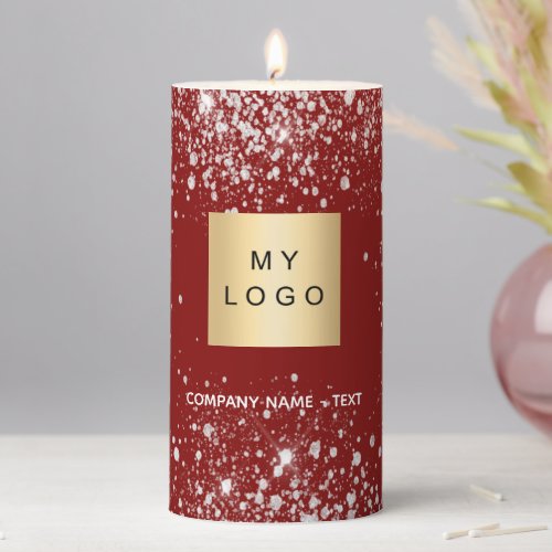 Red silver glitter sparkles business comapany logo pillar candle