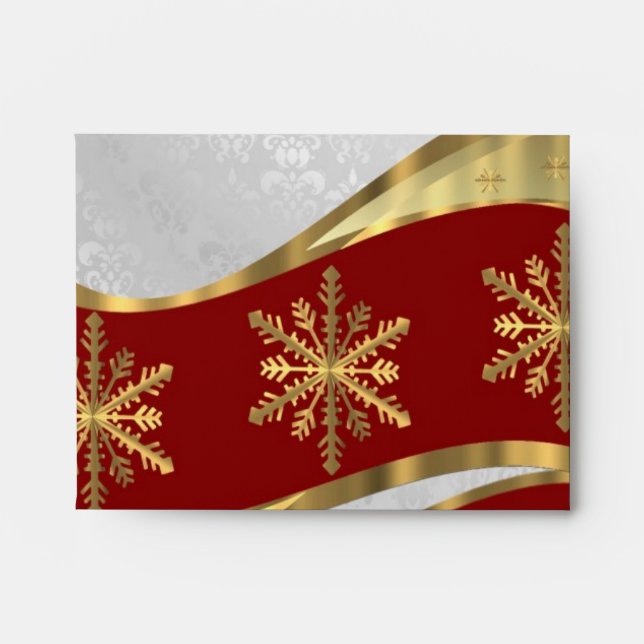 Red silver gold damask christmas envelope (Front)