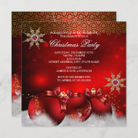 Red Silver Gold Holly Baubles Christmas Party new4 Invitation