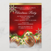 Red Silver Gold Holly Baubles Christmas Party new Invitation