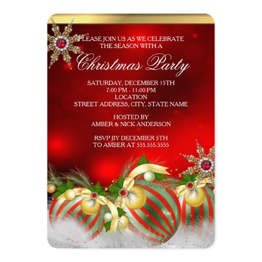 Christmas Party Blue Gold Tree Baubles Glitter Invitation 7C Zazzle