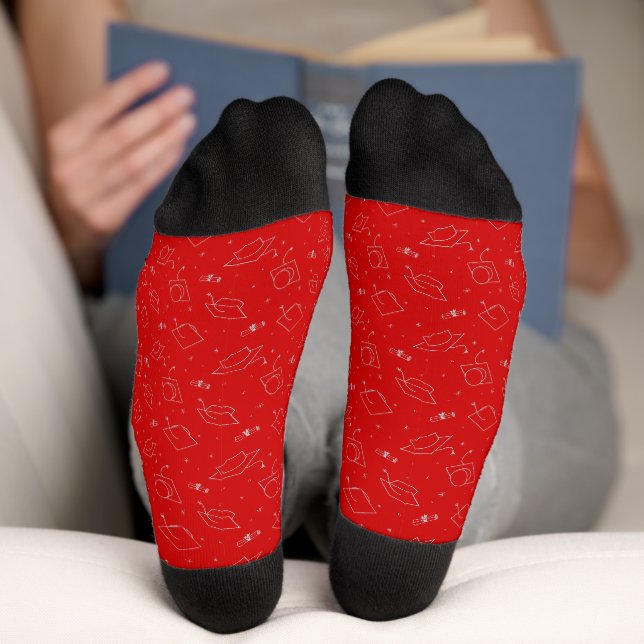 Red & Silver Graduation Cap Toss Socks (Bottom)