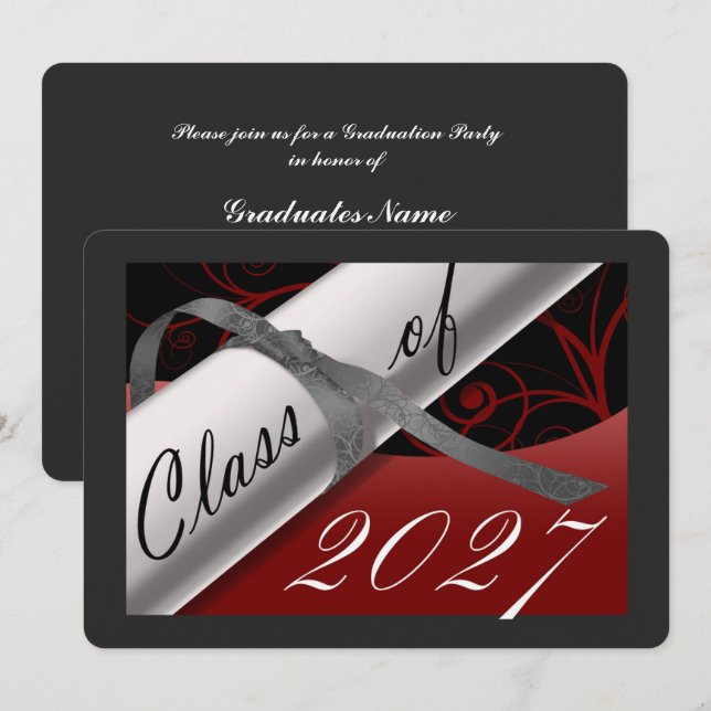 Red & Silver Graduation Party Invitation (Front/Back)