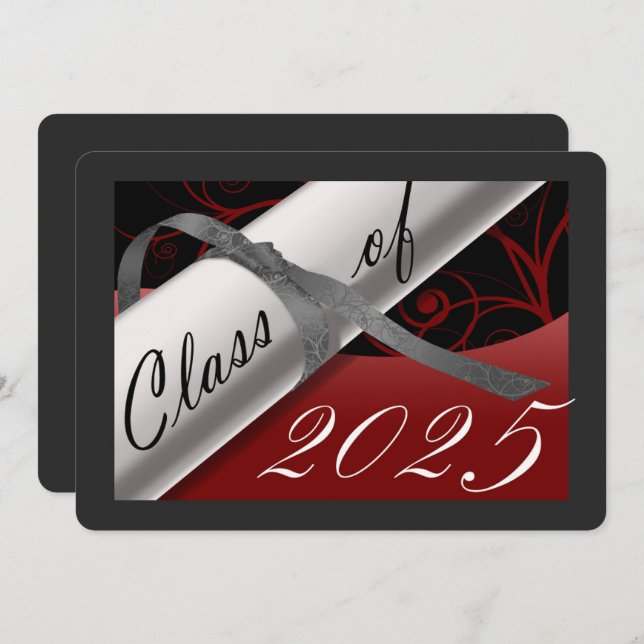 Red & Silver Graduation Party Invitation (Front/Back)