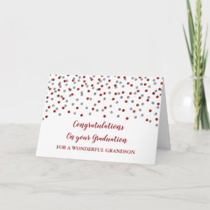 Red Silver Grandson Congratulations Graduation Card