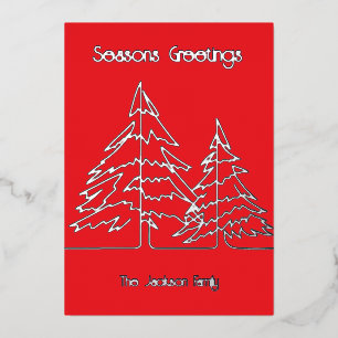 Red & Silver Graphic Christmas Tree Minimal Foil Holiday Card